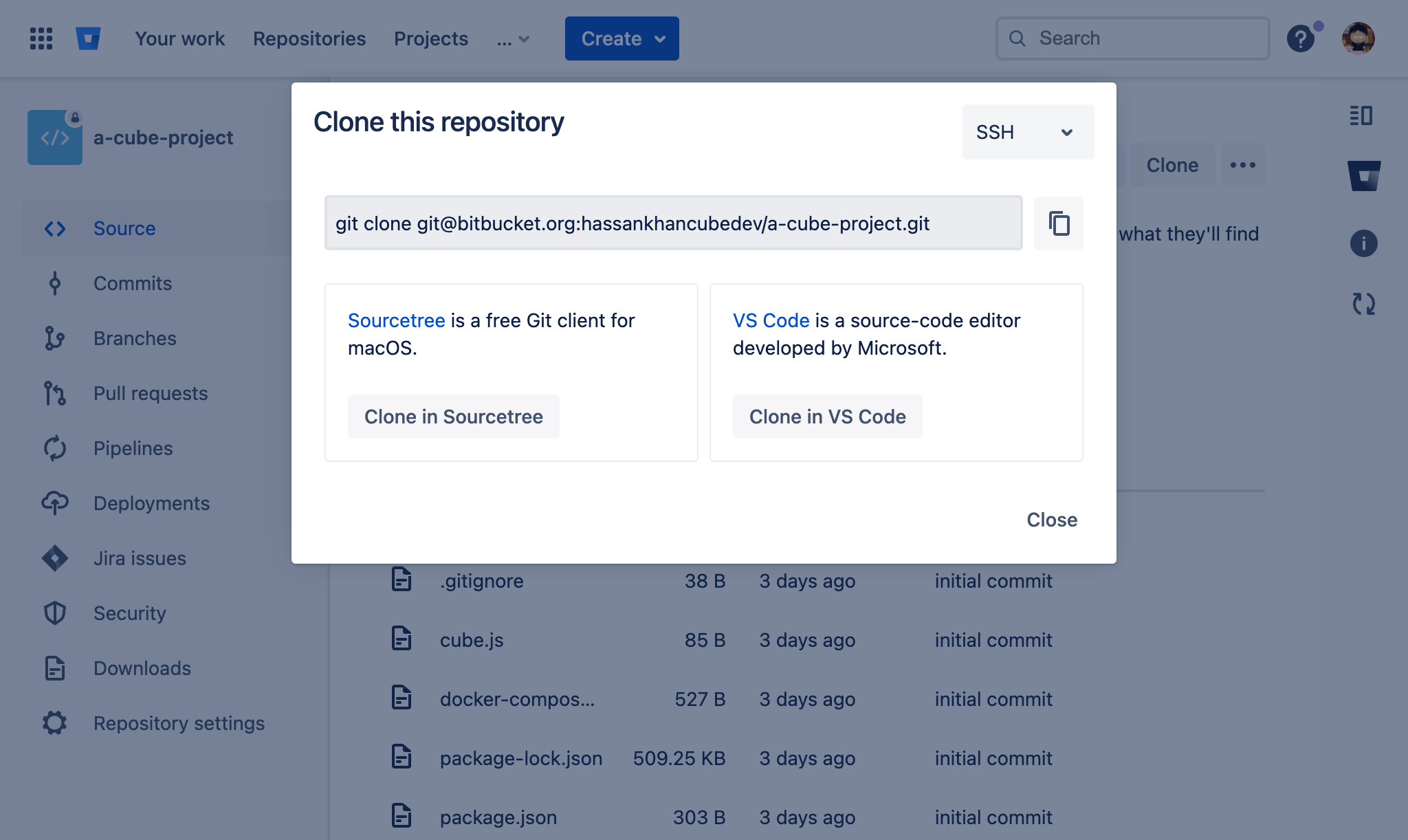 Getting the repository's SSH URL from Bitbucket