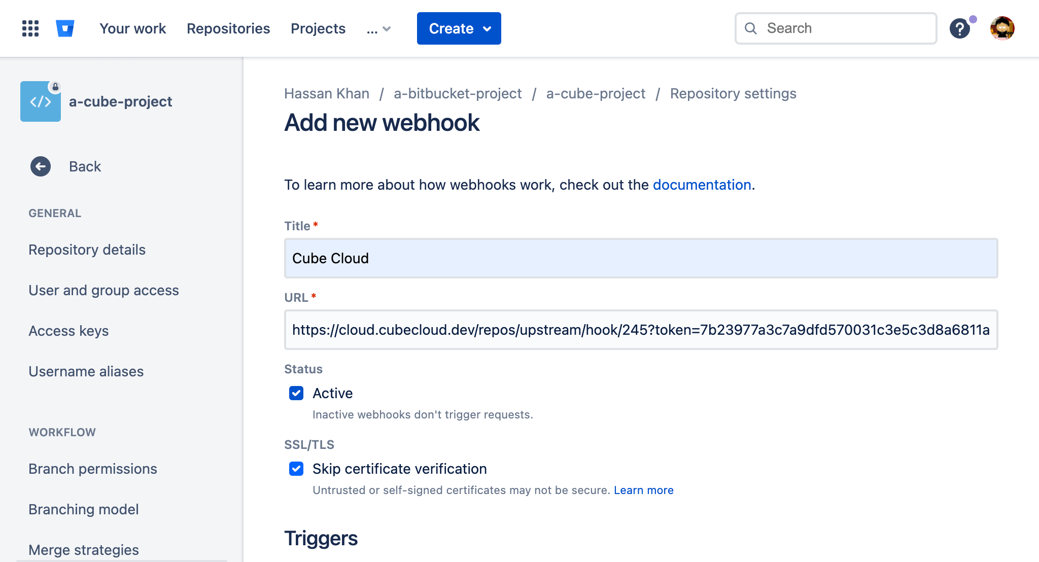 Add Cube Cloud webhook to Bitbucket