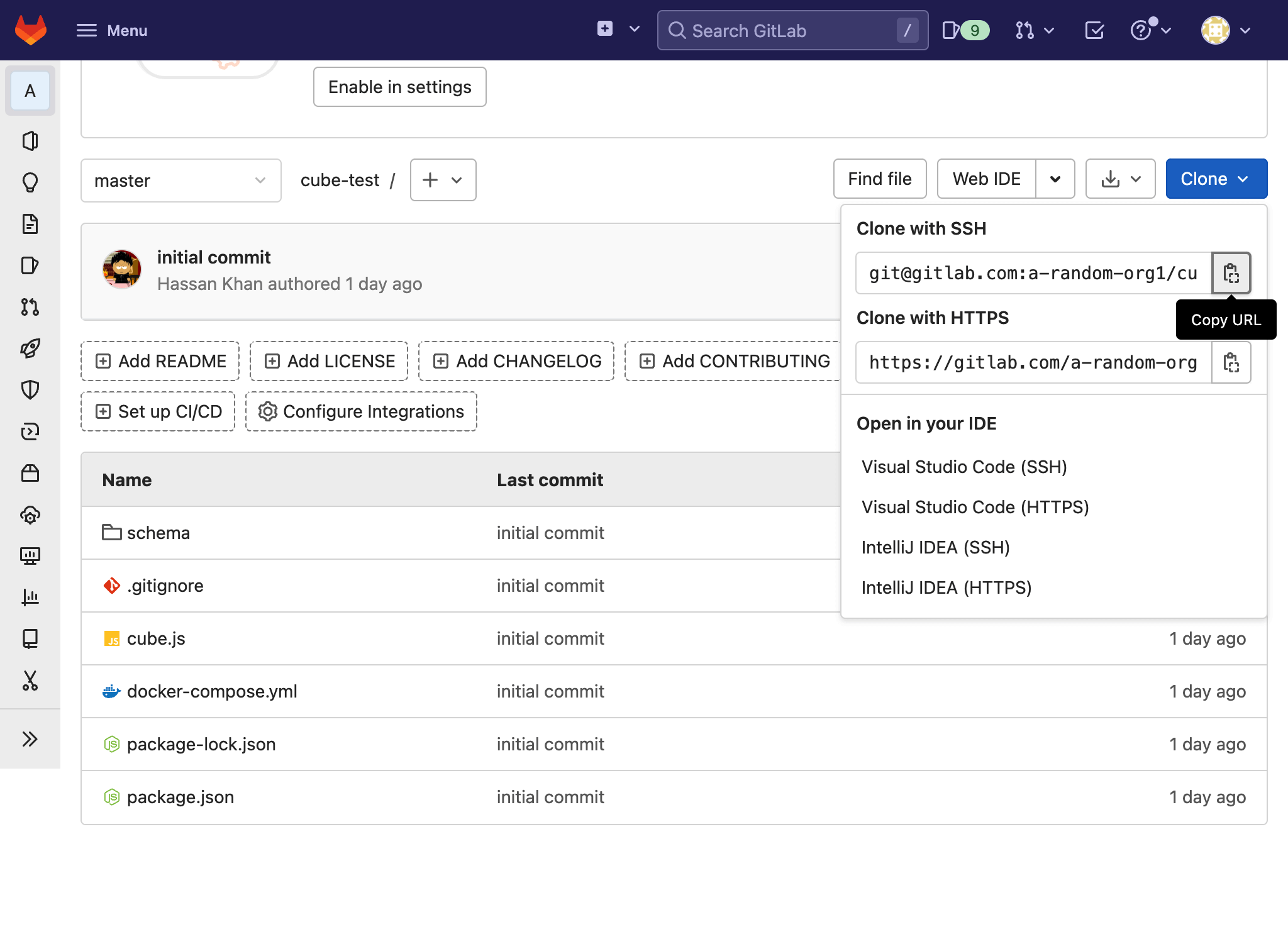 Getting the repository's SSH URL from GitLab